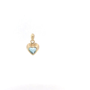 14K Heart Blue Topaz Solitaire Vintage Love Charm/Pendant Yellow Gold