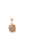 Load image into Gallery viewer, 14K Single Oval Sim. Opal Squared Retro Dangle Earring Yellow Gold