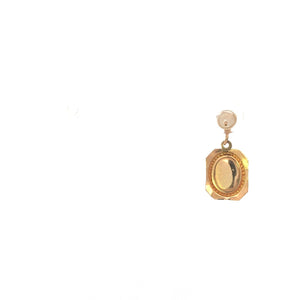 14K Single Oval Sim. Opal Squared Retro Dangle Earring Yellow Gold