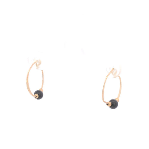 10K 17.5mm Vintage Black Onyx Beaded Hoop Earrings Yellow Gold
