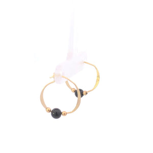 10K 17.5mm Vintage Black Onyx Beaded Hoop Earrings Yellow Gold