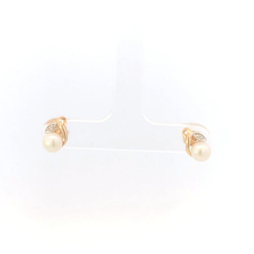 10K 5.3mm Vintage Pearl Diamond Classic Stud Earrings Yellow Gold