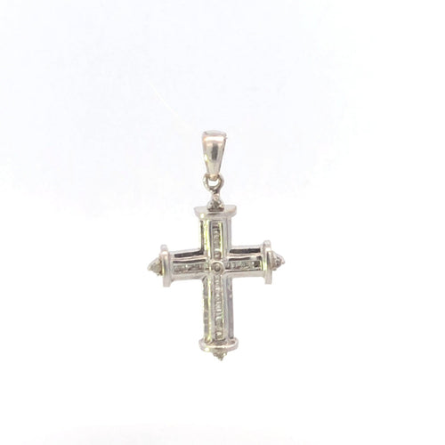 10K Baguette Diamond Cross Christian Faith Pendant White Gold