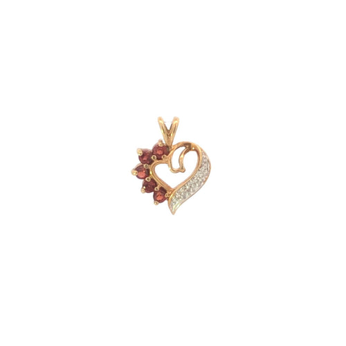 10K Garnet Heart Diamond Love Symbol Romantic Pendant Yellow Gold
