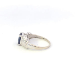 10K Emerald Cut Syn. Sapphire Diamond Vintage Ring White Gold