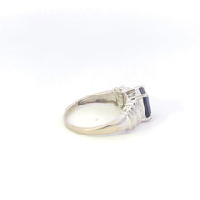 Load image into Gallery viewer, 10K Emerald Cut Syn. Sapphire Diamond Vintage Ring White Gold