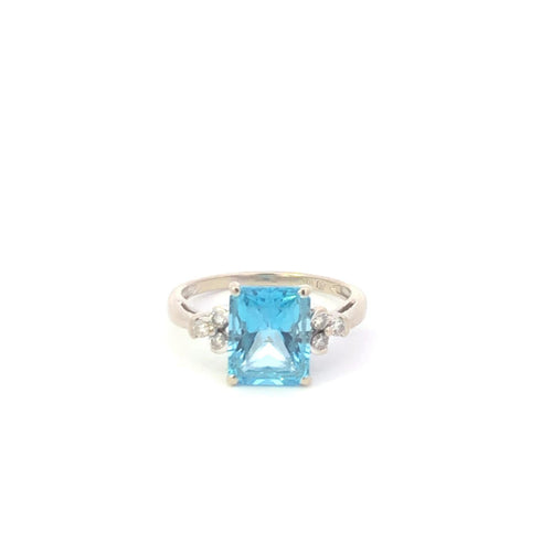 10K Emerald Cut Diamond Accent Vintage Statement Ring White Gold