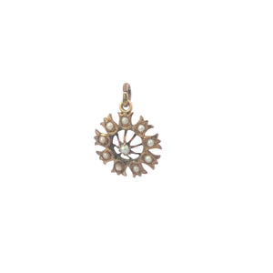 10K Seed Pearl Flower Cluster Statement Charm/Pendant Yellow Gold