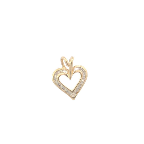 10K Diamond Heart Love Symbol Vintage Romantic Pendant Yellow Gold