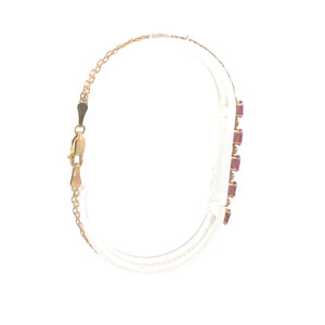 10K Oval Natural Ruby Diamond Flat Chain Bracelet 6.75" Yellow Gold