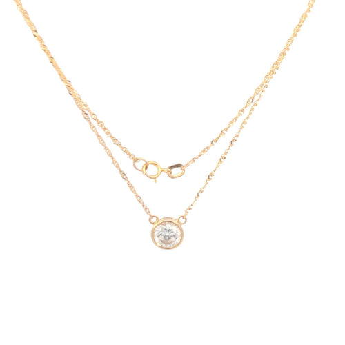10K Round Solitaire Classic CZ Vintage Chain Necklace 16.5