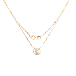 10K Round Solitaire Classic CZ Vintage Chain Necklace 16.5" Yellow Gold