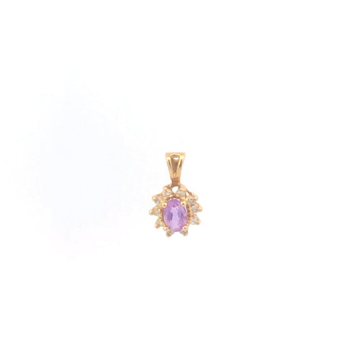 14K Oval Amethyst Diamond Halo Statement Pendant Yellow Gold