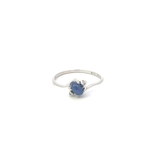 10K Oval Syn. Blue Star Sapphire Diamond Vintage Ring White Gold