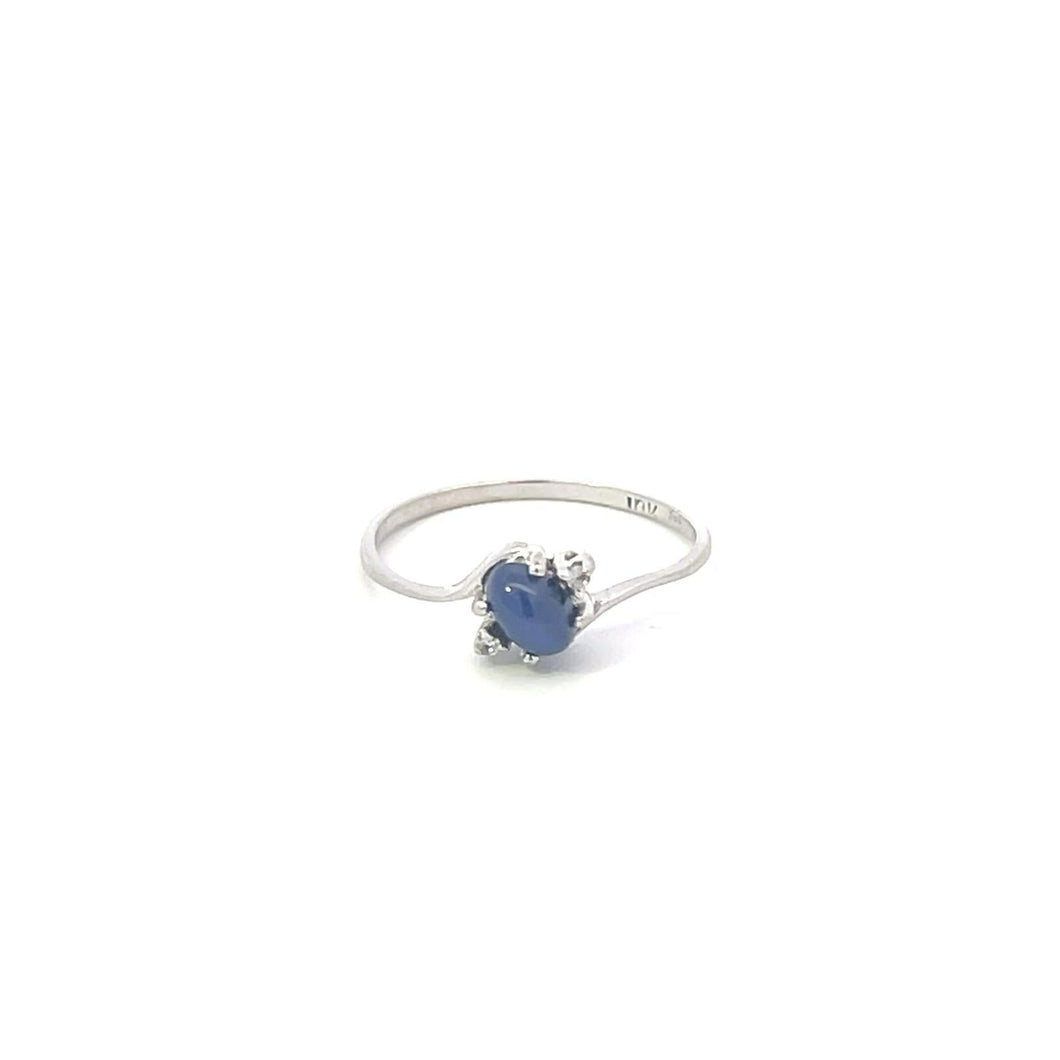 10K Oval Syn. Blue Star Sapphire Diamond Vintage Ring White Gold