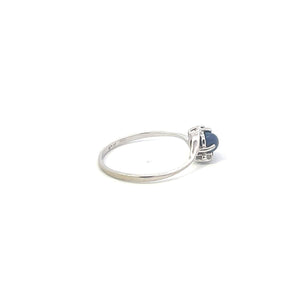 10K Oval Syn. Blue Star Sapphire Diamond Vintage Ring White Gold