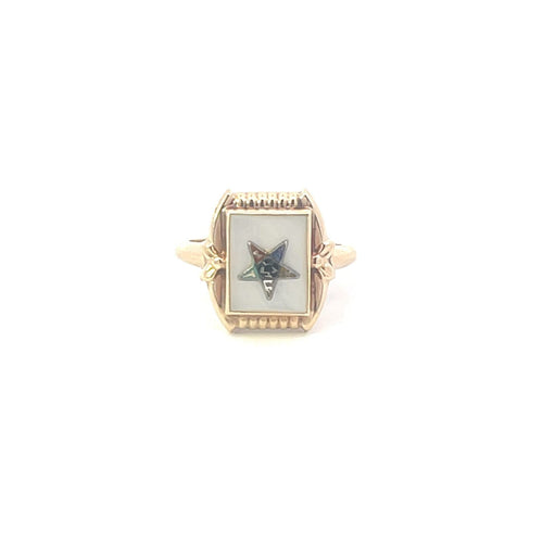 10K Mother of Pearl Order of the Eastern Star Ring Yellow Gold