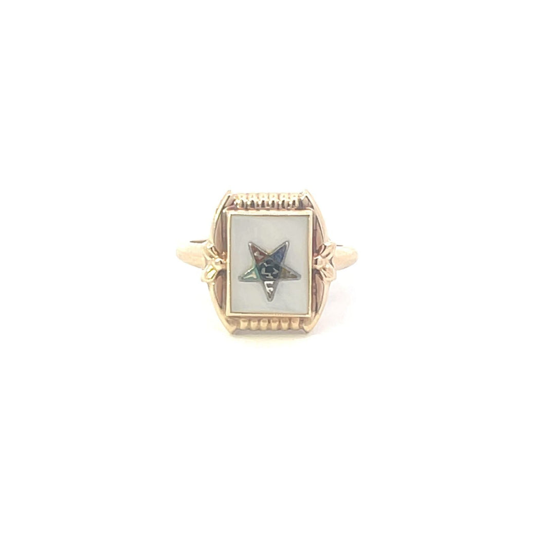 10K Mother of Pearl Order of the Eastern Star Ring Yellow Gold