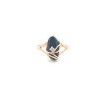 Load image into Gallery viewer, 14K Black Onyx Diamond Leaf Wave Statement Ring Yellow Gold