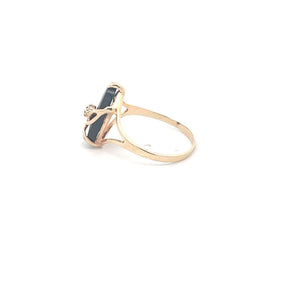 14K Black Onyx Diamond Leaf Wave Statement Ring Yellow Gold