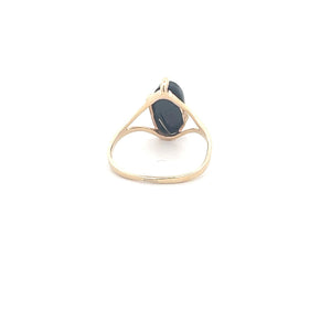 14K Black Onyx Diamond Leaf Wave Statement Ring Yellow Gold