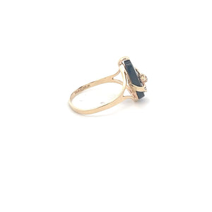 14K Black Onyx Diamond Leaf Wave Statement Ring Yellow Gold