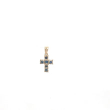 Load image into Gallery viewer, 14K Sapphire Cross Christian Faith Symbol Pendant Yellow Gold