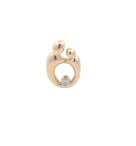 14K Diamond Mother & Child Mom Mother's Day Charm/Pendant Yellow Gold