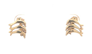 14K Jumping Dolphin Ocean Animal Stud Earrings Yellow Gold