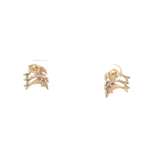 14K Jumping Dolphin Ocean Animal Stud Earrings Yellow Gold