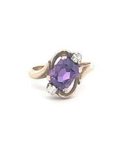 10K Emerald Cut Amethyst CZ Accent Ring Yellow Gold