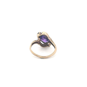 10K Emerald Cut Amethyst CZ Accent Ring Yellow Gold