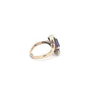 10K Emerald Cut Amethyst CZ Accent Ring Yellow Gold