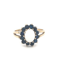 Load image into Gallery viewer, 10K Opal Sapphire Halo Vintage Statement Ring Yellow Gold