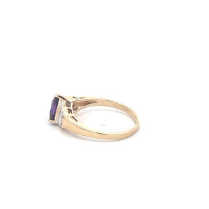 10K Pear Amethyst Diamond Accent Statement Ring Yellow Gold