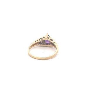 10K Pear Amethyst Diamond Accent Statement Ring Yellow Gold