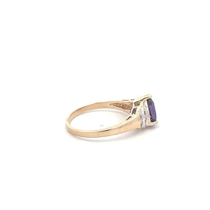 10K Pear Amethyst Diamond Accent Statement Ring Yellow Gold