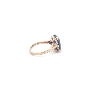 10K Emerald Cut Syn. Sapphire Statement Ring Yellow Gold