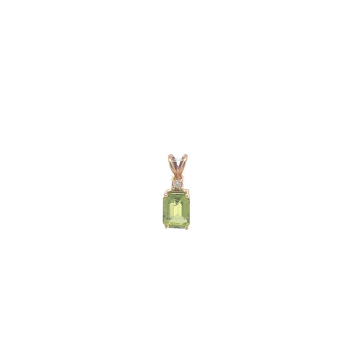 14K Emerald Cut Peridot Diamond Accent Pendant Yellow Gold