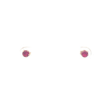 Load image into Gallery viewer, 14K Round Syn. Pink Sapphire Solitaire Stud Earrings Yellow Gold