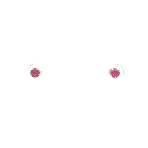 14K Round Syn. Pink Sapphire Solitaire Stud Earrings Yellow Gold