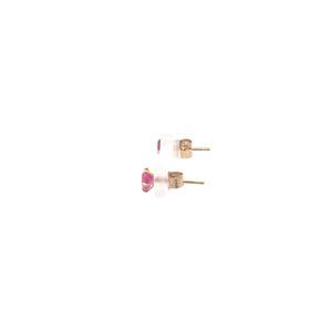 14K Round Syn. Pink Sapphire Solitaire Stud Earrings Yellow Gold