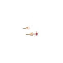 Load image into Gallery viewer, 14K Round Syn. Pink Sapphire Solitaire Stud Earrings Yellow Gold