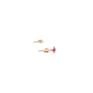 14K Round Syn. Pink Sapphire Solitaire Stud Earrings Yellow Gold