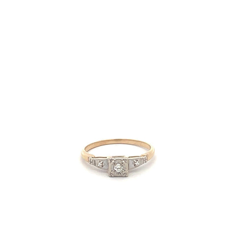 14K 1940's Diamond Classic Simple Promise Ring Yellow Gold