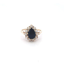 Load image into Gallery viewer, 14K Pear Black Onyx Vintage Pearl Halo Ring Yellow Gold