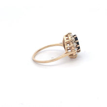 Load image into Gallery viewer, 14K Pear Black Onyx Vintage Pearl Halo Ring Yellow Gold