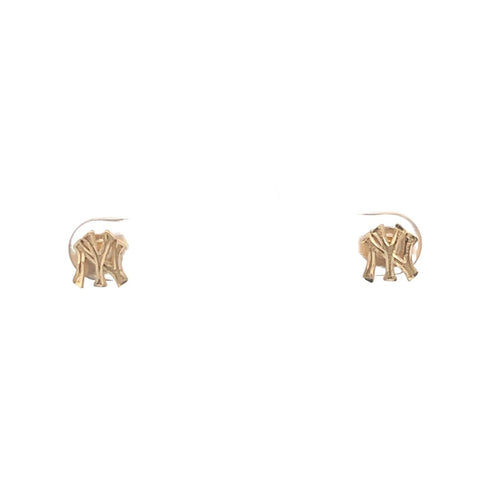 14K NY New York Yankees Logo Symbol Stud Earrings Yellow Gold