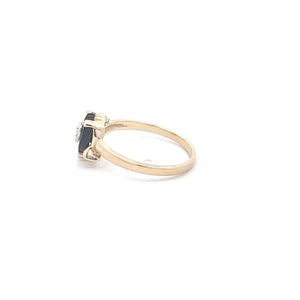 10K Heart Black Onyx Diamond Vintage Bypass Ring Yellow Gold