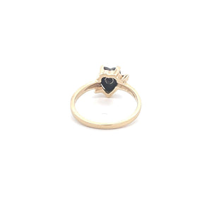 10K Heart Black Onyx Diamond Vintage Bypass Ring Yellow Gold